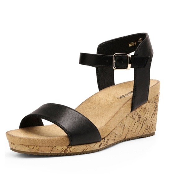 Dream Pairs Shoes - Women's Size 6 Dream Pairs Nini-8 Black Wedge Sandals Shoes Cork